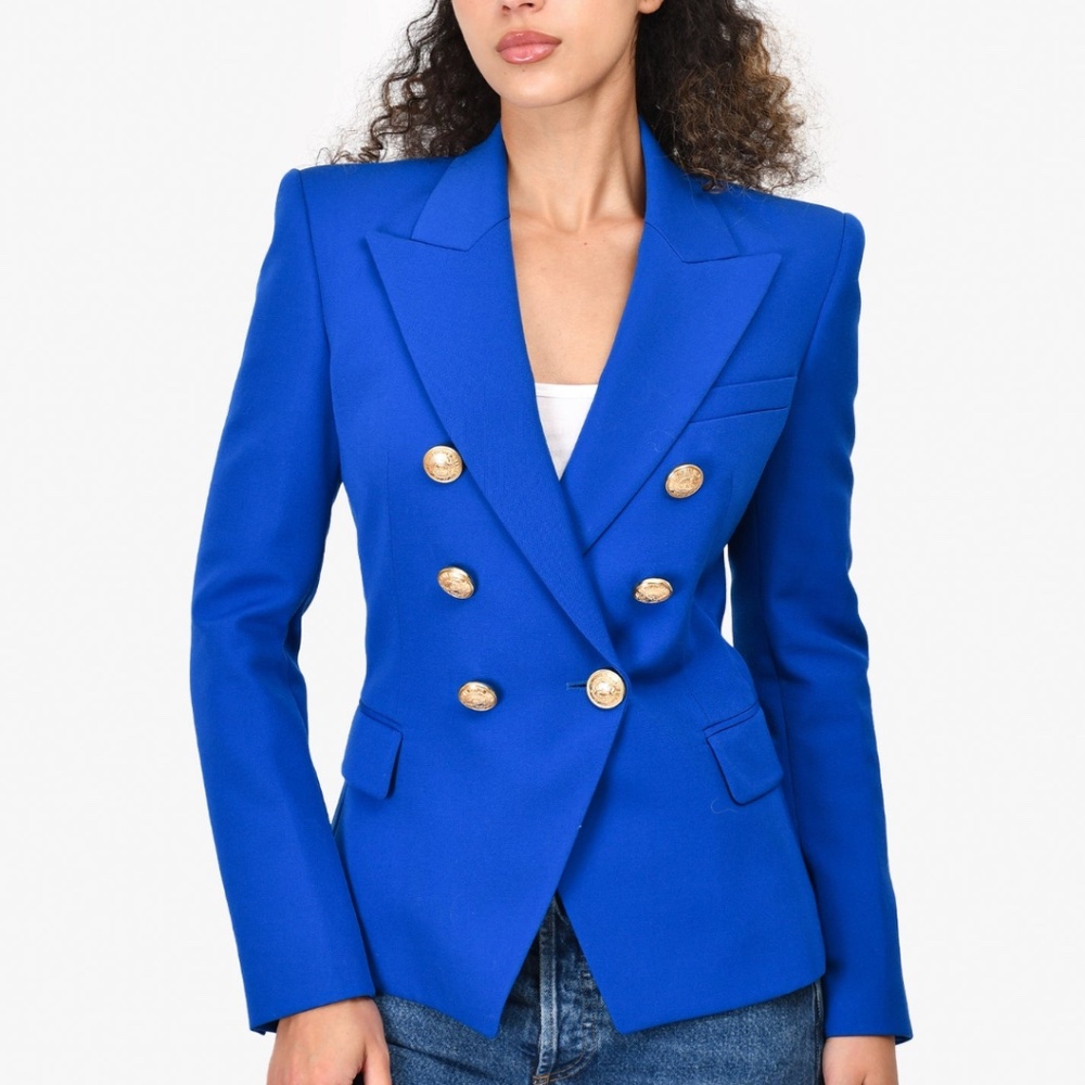 Classic Double Breasted Blazer With Gold Buttons- Blue - Ships in 48 hours